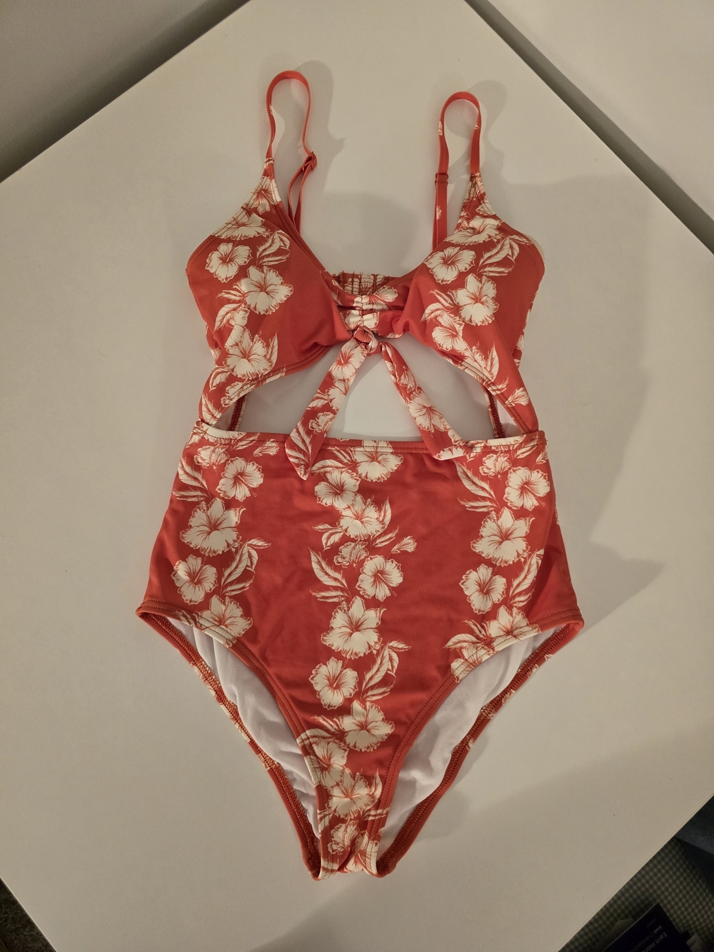 Coral Floral Cutout One-Piece Swimsuit